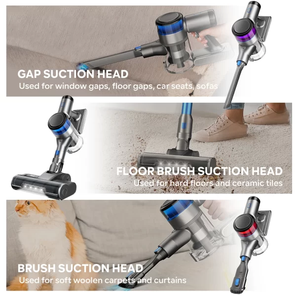 Aspirateur sans fil S9, 55KPa, tasse à poussière de 1,5 L, affichage à batterie légère, pour poils d'animaux, tapis – Image 7