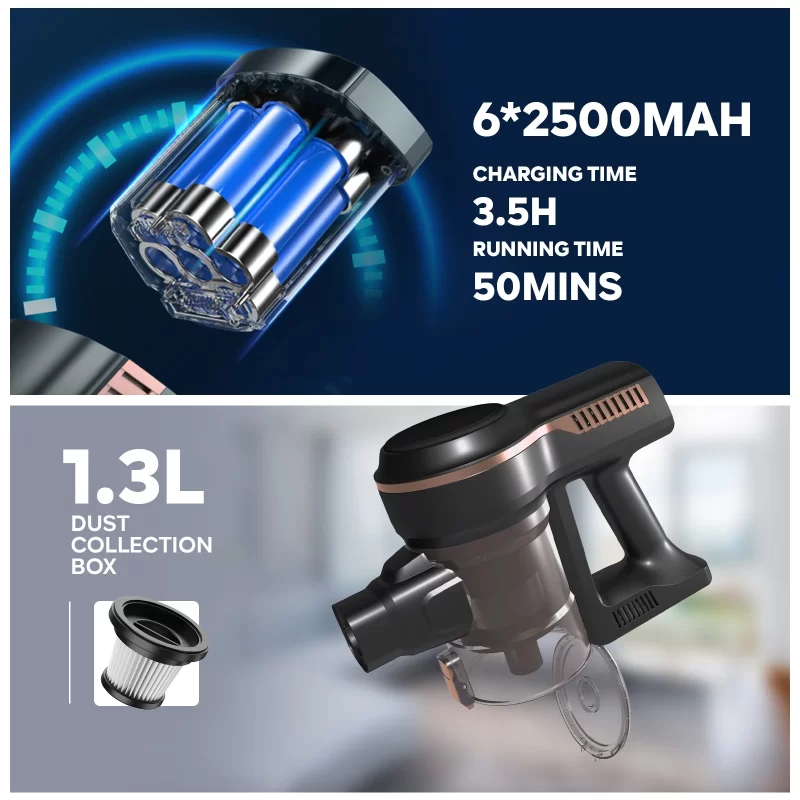 Inse S7P aspirateur sans fil 45KPa tasse à poussière 1,3 L batterie amovible pour poils d'animaux tapis planchers durs – Image 3