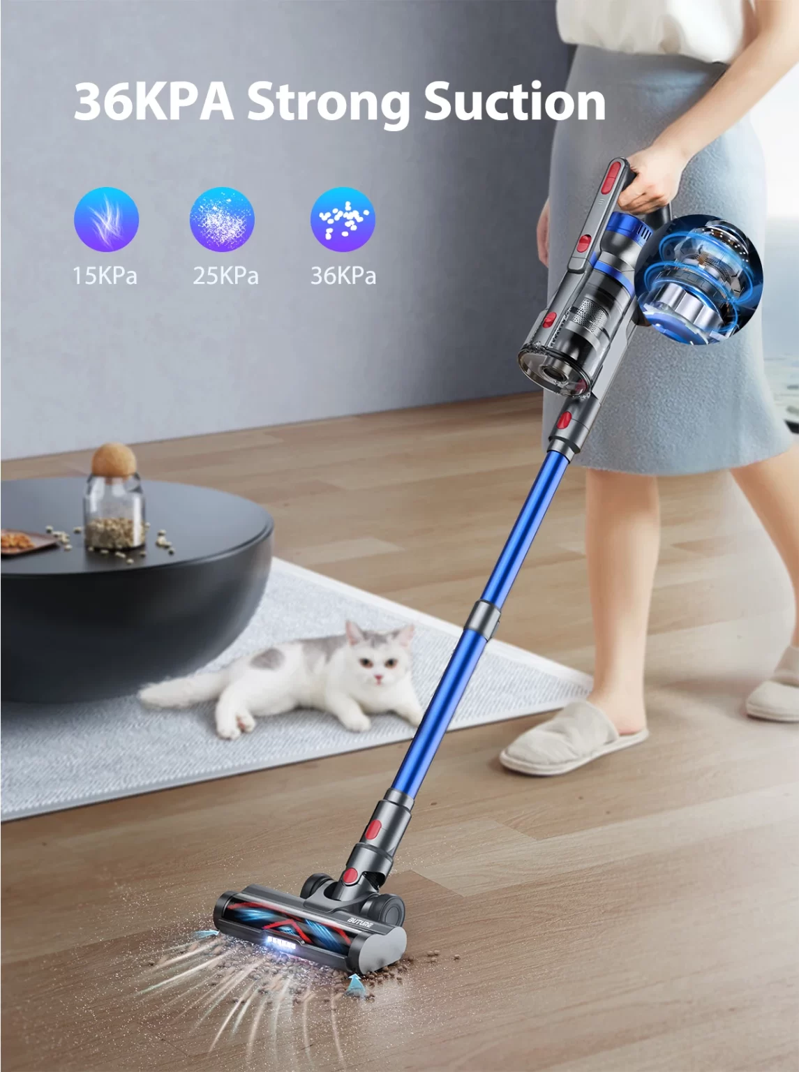 Buture JR500 Aspirateurs sans fil 55 Min 36KPA Suction Power Appareil domestique 1.2L Dust Cup Batterie amovible Portable – Image 3