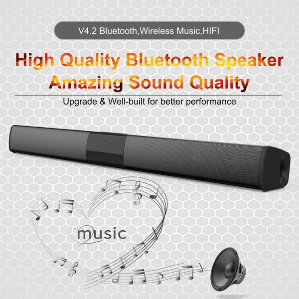 Barre son sans fil Bluetooth 20W haut-parleurs stéréo Théâtre à domicile PC TV Barre son Système de son surround AUX TF FM Radio Colonne BS28B – Image 2