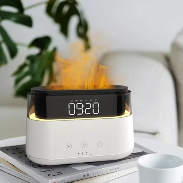 Diffuseur d'arôme de flamme simulé Humidificateur de diffuseur de lumière ambiante Home Desktop Alarm Humidificateur de flamme et diffuseur d'arôme – Image 2