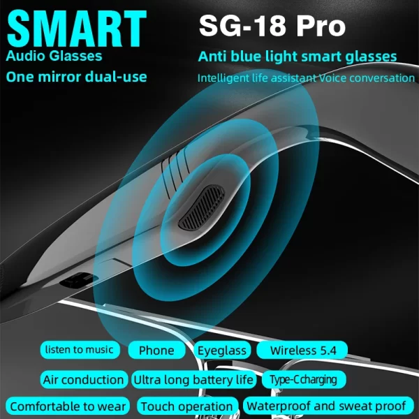 Lunettes de soleil de mode SG15 Lunettes intelligentes Bluetooth 5.4 Lunettes anti-lumière bleue avec lecture de musique et réponse au téléphone – Image 2