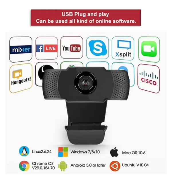 Nouveau 1080P Webcam Full HD Webcam avec LED Fill Light Microphone USB Plug Webcam pour PC Ordinateur Mac Portable Camera de bureau – Image 5