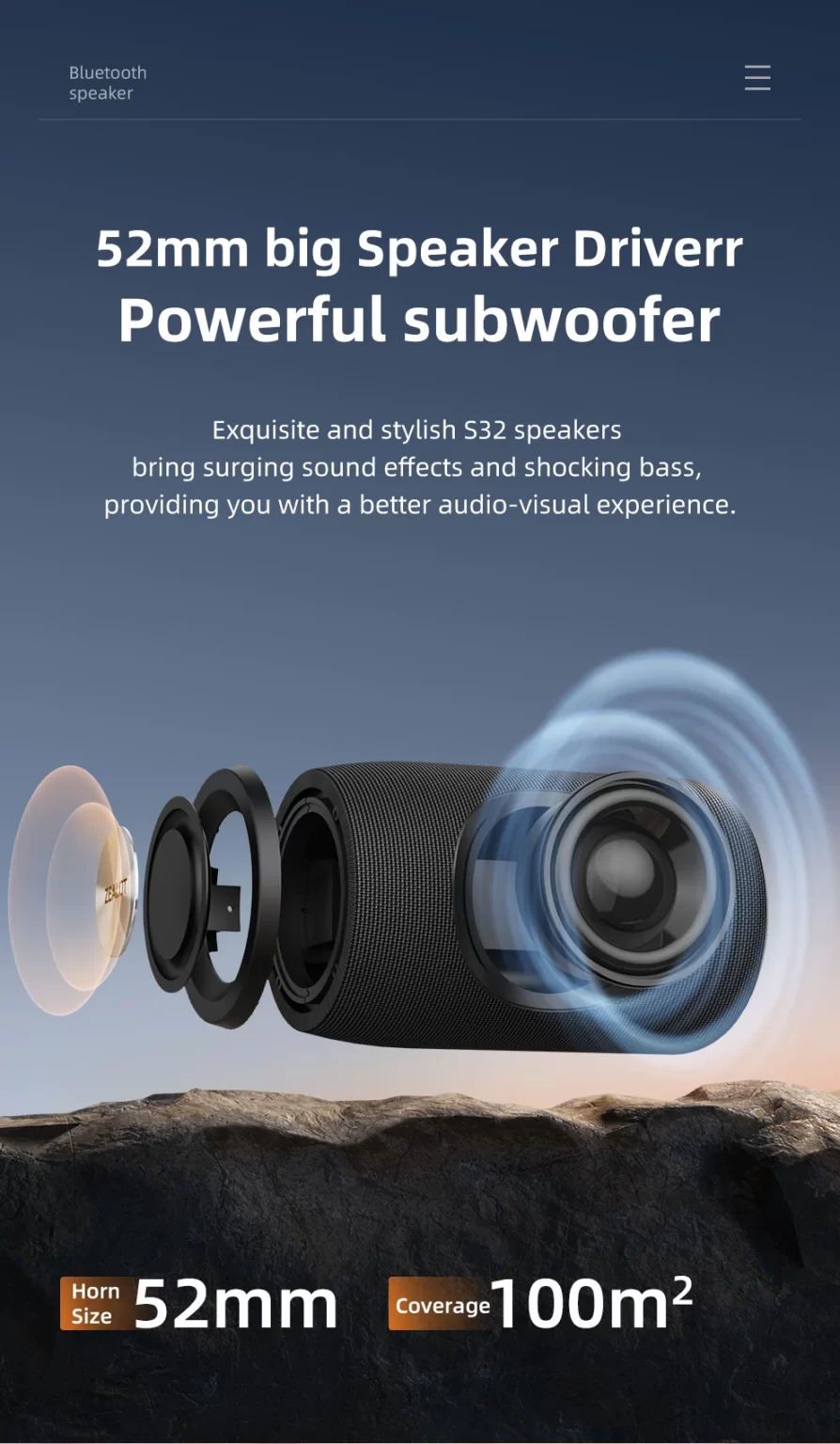 ZEALOT-S32 Mini haut-parleur Bluetooth portable HIFI haut-parleur sans fil avec support de la colonne radio fm TF, TWS, USB – Image 8
