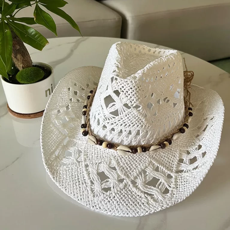 Chapeau de paille bohème d'été vintage femmes hommes chapeaux cowboy occidentaux perles en bois creux chapeau de soleil chapeau de vacances – Image 12