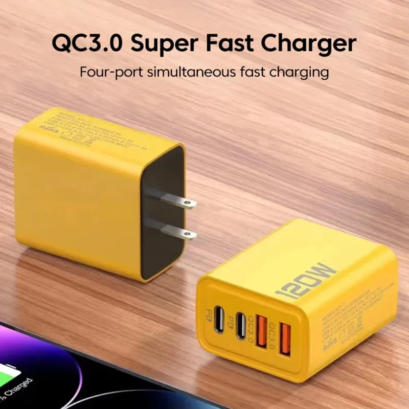 4 Ports USB C PD Chargeur Charge rapide 3.0 Type C Chargeurs de téléphone USB Adaptateur de charge rapide pour iPhone 16 15 Samsung Xiaomi Huawei – Image 4