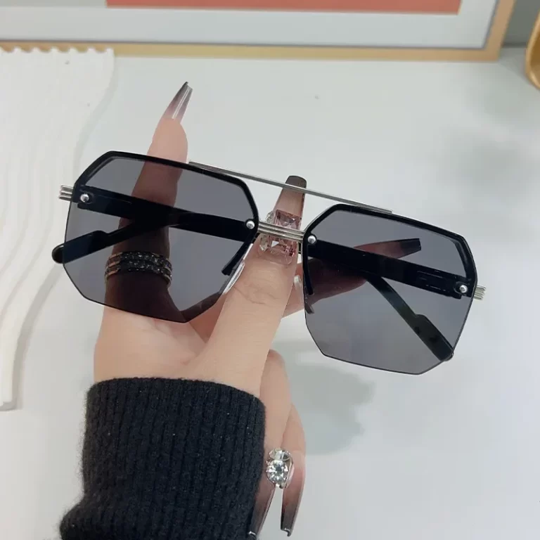 Lunettes de soleil en métal pour hommes Carré demi-cadre ongles de riz tendance occasionnelle personnalité rétro mode extérieur lunettes de sport – Image 3