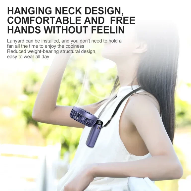 Mini ventilateur portable pliable portable ventilateur suspendu à cou 5 vitesse USB ventilateur rechargeable avec support de téléphone et écran d'affichage 1800mAh – Image 5