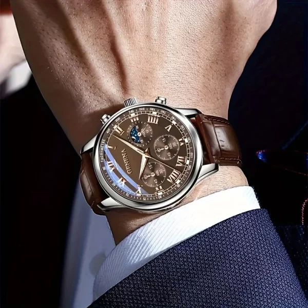 GENÈVE haute qualité hommes ceinture de luxe mode quartz hommes montre ronde affaires étudiant sport horloge étanche à l'eau – Image 3