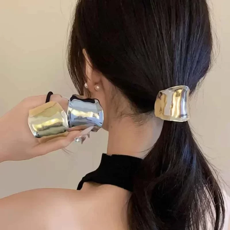 Rétro métal irrégulier corde de cheveux dorés pour femmes haute qualité élégante géométrie élastique cravate de cheveux faits à la main mode fille tête – Image 4