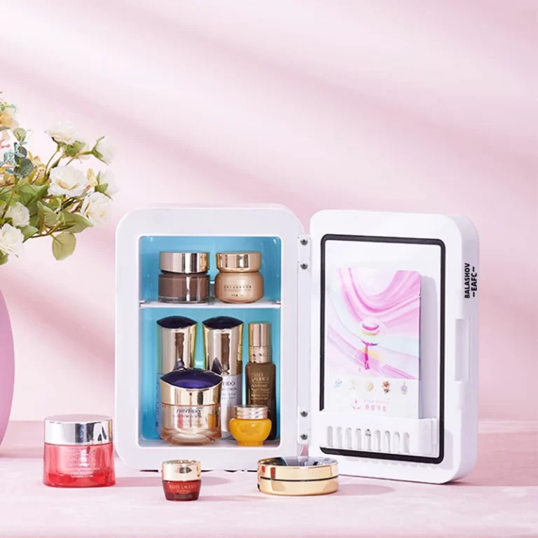 4L mini maquillage réfrigérateur avec miroir de lumière LED Portable de stockage de cosmétiques réfrigérateur Gardez frais Cooler pour la maison voiture à double usage – Image 5