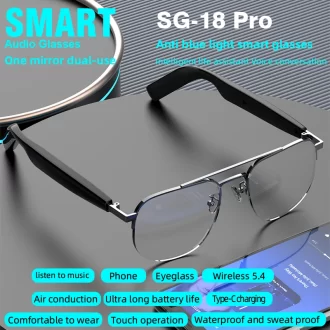 Lunettes de soleil de mode SG15 Lunettes intelligentes Bluetooth 5.4 Lunettes anti-lumière bleue avec lecture de musique et réponse au téléphone