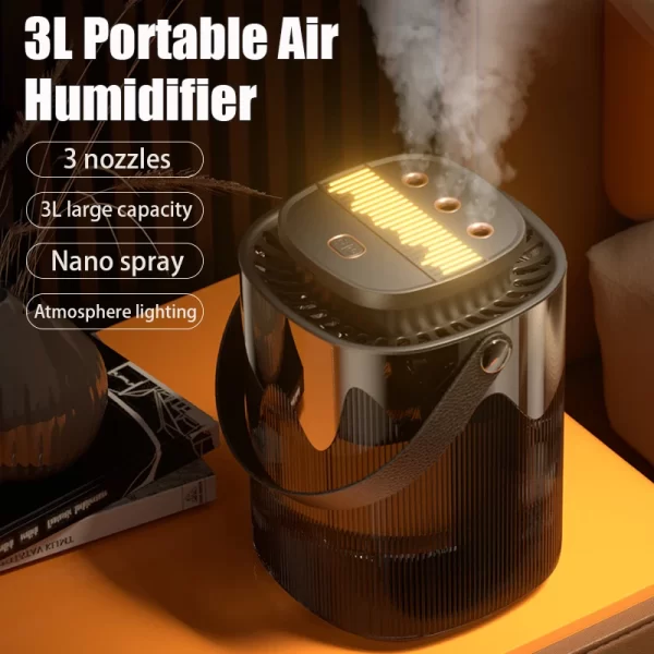 Humidificateur d'air 3L grande capacité 3 ports de pulvérisation atomiseur ménager USB bureau humidificateur de bureau Cool Mist Maker Aroma Diffuseur – Image 2