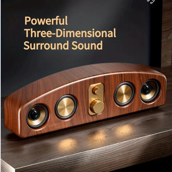 Haut-parleurs de bureau sans fil (grain de bois), haut-parleurs portables, stéréo 3D et subwoofer, musique, cadeaux d'amplification assistée par film – Image 2