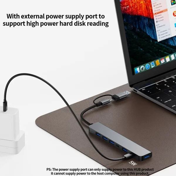 Hub USB C Hub USB 3.0, Aluminium 7 en 1 Extender USB, Splitter USB avec USB 3.0, 4 X USB 2.0 et 2 Ports USB C Distributeur USB – Image 3