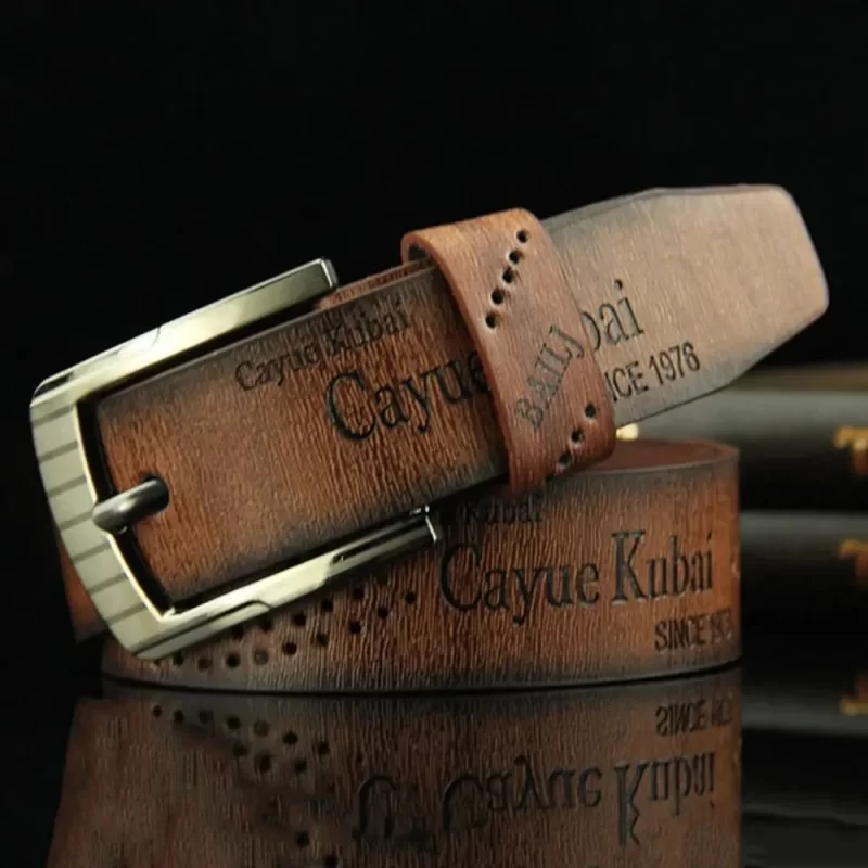 Ceinture en cuir des hommes imprimée lettre de luxe boucle classique affaires cowboy vintage ceinture en alliage – Image 6