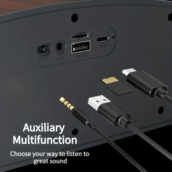 Haut-parleurs de bureau sans fil (grain de bois), haut-parleurs portables, stéréo 3D et subwoofer, musique, cadeaux d'amplification assistée par film – Image 3