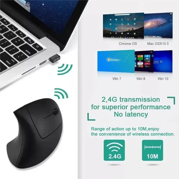Souris verticale ergonomique 2.4GHz souris optiques sans fil 3 DPI réglable 800 / 1200 / 1600 6 boutons pour ordinateur portable ordinateur de bureau – Image 7