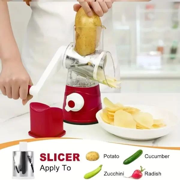 3 en 1 trancheuse de légumes multifonctionnelle rotative grilleuse portative avec 3 rouleaux aiguis trancheuse de légumes fromage Shredder outils de cuisine – Image 3