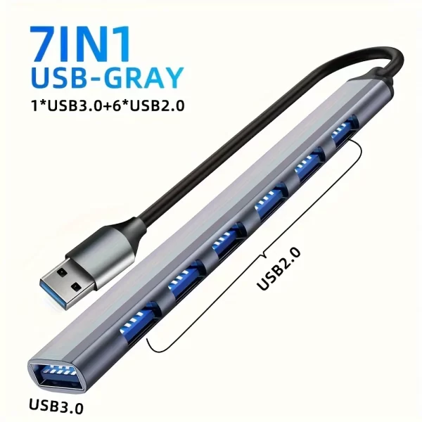 Hub USB C Hub USB 3.0, Aluminium 7 en 1 Extender USB, Splitter USB avec USB 3.0, 4 X USB 2.0 et 2 Ports USB C Distributeur USB – Image 4