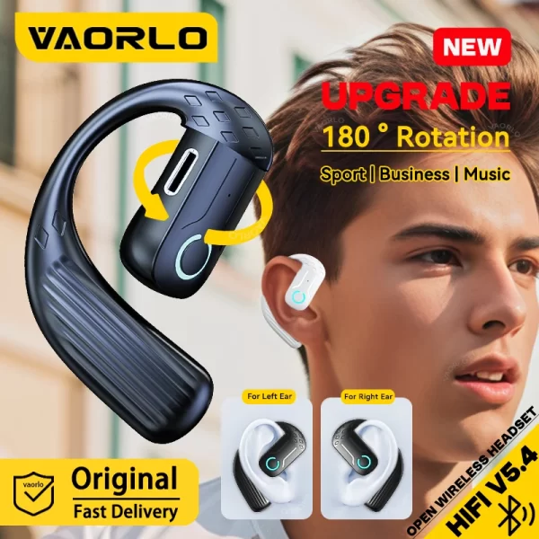Bluetooth 5.4 écouteur sans fil ouvert 180 ° rotation réglable gauche oreille droite casque universel avec microphone pour le sport musique d'affaires – Image 2