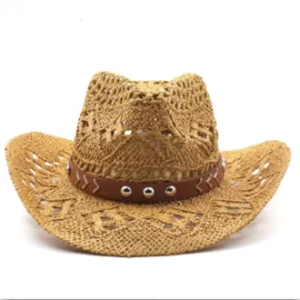 Chapeau de paille bohème d'été vintage femmes hommes chapeaux cowboy occidentaux perles en bois creux chapeau de soleil chapeau de vacances