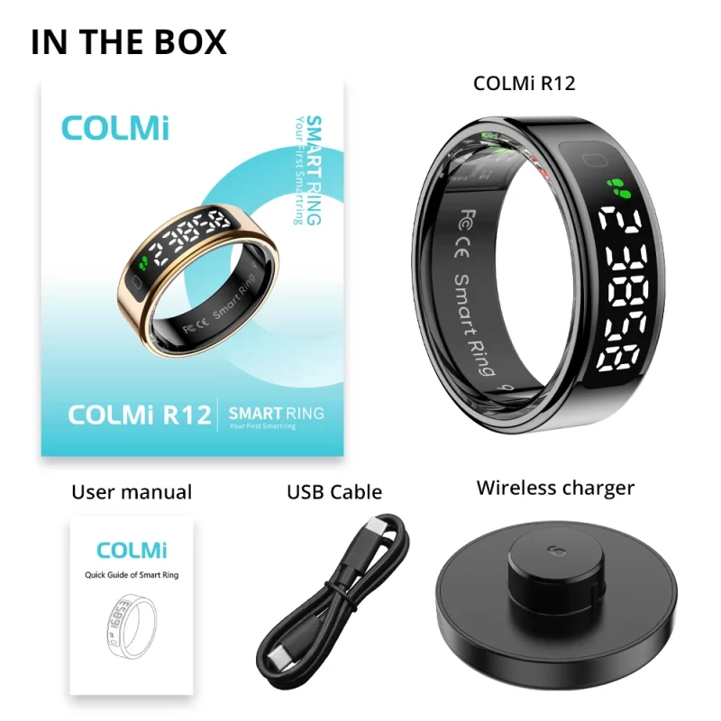 2025 Colmi R12 Ring intelligent avec écran d'affichage et tactile, charge sans fil, gestionnaire de santé, étanche à l'eau 5 ATM pour hommes et femmes – Image 6