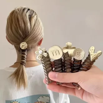 Femmes accessoires de cheveux mode ligne téléphonique boucle de cheveux couleur or cheval tête corde mignonne bandes élastiques fleurs filles coiffure