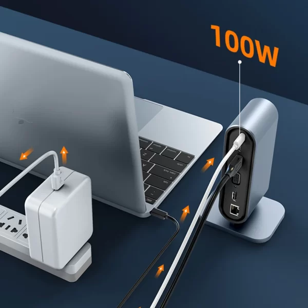 Station d'accueil USB C PD 100W USB C HUB Type C à Adaptateur HDMI compatible 4K 30Hz VGA RJ45 USB 3.0 HUB USB Splitter pour MacBook – Image 4