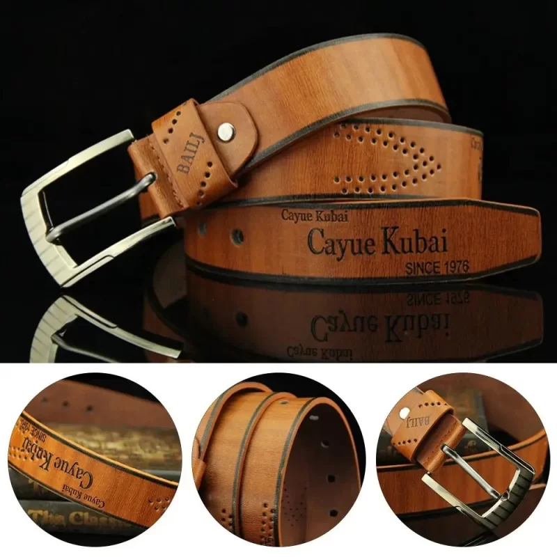 Ceinture en cuir des hommes imprimée lettre de luxe boucle classique affaires cowboy vintage ceinture en alliage – Image 3