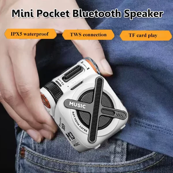Haut-parleur Bluetooth mini poche IPX5 sous-woofer extérieur imperméable à l'eau sans fil TWS boîte à musique stéréo avec support de microphone carte TF – Image 2