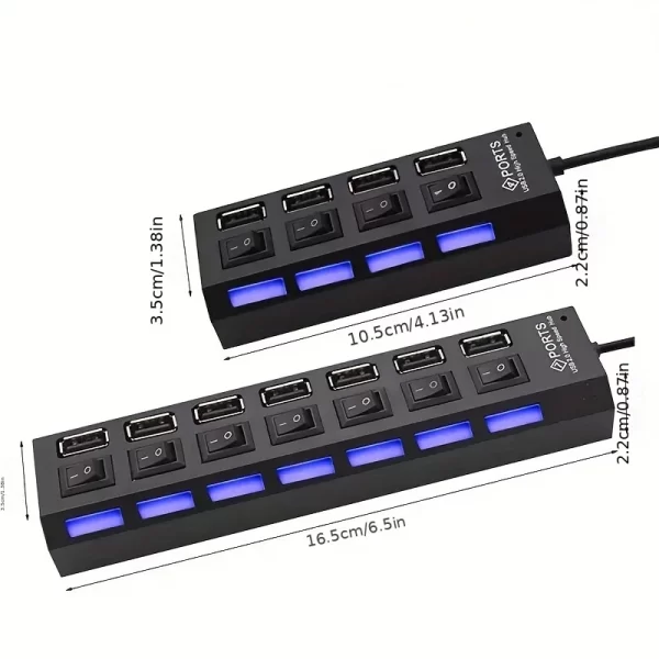 Haute vitesse 4 / 7 ports USB HUB 2.0 Adaptateur Expander Multi USB Splitter Multiple Extender avec commutateur de lampe LED pour ordinateur portable PC – Image 3