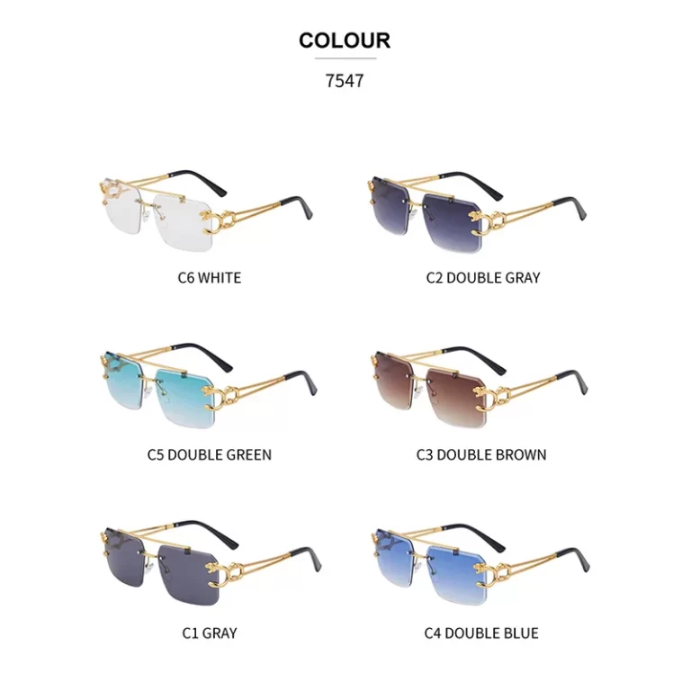 Mode métal léopard lunettes de soleil sans bord double ponts gradient film océan ombrages UV400 – Image 7