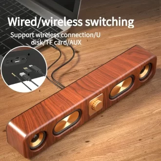 Haut-parleurs sans fil de bureau VIKEFON Grain de bois Haut-parleurs portables 3D stéréo et sous-woofer Musique Cadeaux d'amplification assistée par film