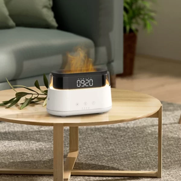 Diffuseur d'arôme de flamme simulé Humidificateur de diffuseur de lumière ambiante Home Desktop Alarm Humidificateur de flamme et diffuseur d'arôme – Image 3