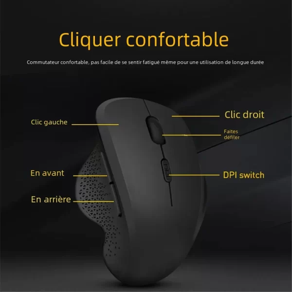 Souris sans fil Souris d'ordinateur ergonomique PC Souris optique avec récepteur USB 6 boutons 2.4Ghz Souris sans fil 1600 DPI pour ordinateur portable – Image 3