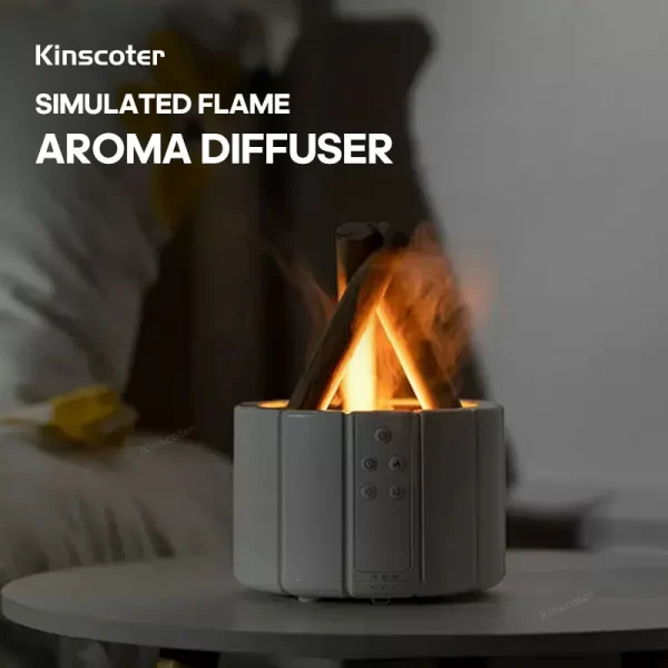 KINSCOTER Diffuseur d'arôme de flamme simulé Humidificateur d'air de feu Ultrasonic Cool Mist Maker Fogger LED Lamp Diffuseur d'huile essentielle – Image 2