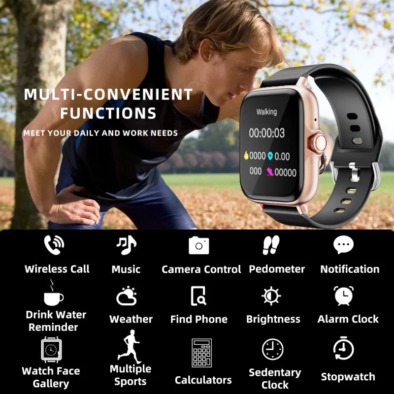 1.83 ''' Waterproof Smart Watch avec Message Answer Call Surveillance du sommeil Sportif Pedomètre Informations Alertes Pour iPhone Android – Image 3
