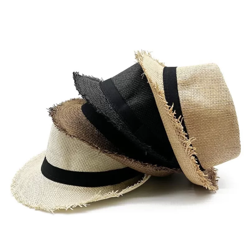 Chapeau de paille Soleil Homme Femmes Casual Breathable Cowboy Large Brim Jazz Chapeau de protection solaire Mode Plage Caps été – Image 4