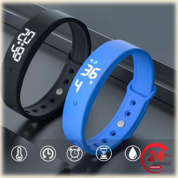 Bracelet intelligent LED numérique étanche à l'eau Smart Clock Smartband avec moniteur de température corporelle Smart Band Vibration Alarm Rappeleur – Image 2