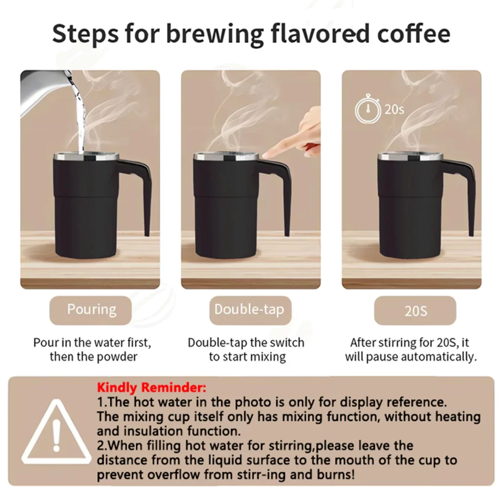 380ML Mini café électrique auto-mélangeur tasse IP67 imperméable alimentaire sécuritaire tasse à café USB rechargeable tasse magnétique automatique pour le thé – Image 7