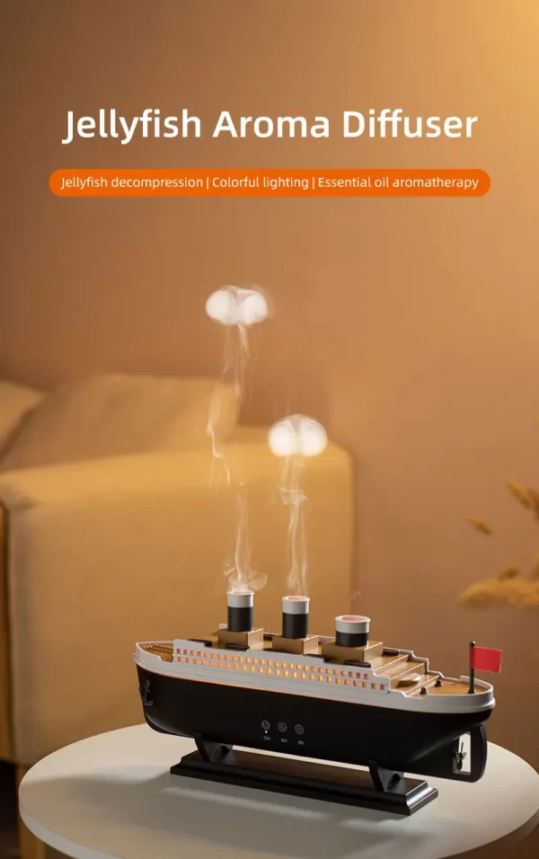 Modèle de navire Titanic décoration humidificateur d'air 250ml diffuseur d'huile essentielle méduse anneau de fumée diffuseur d'arôme pour maison – Image 3