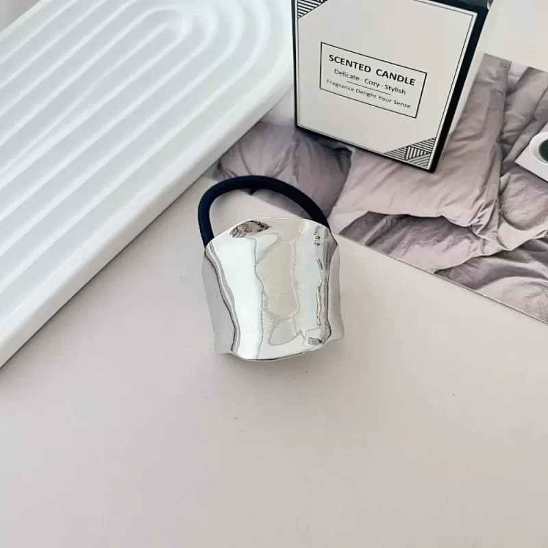 Rétro métal irrégulier corde de cheveux dorés pour femmes haute qualité élégante géométrie élastique cravate de cheveux faits à la main mode fille tête – Image 6