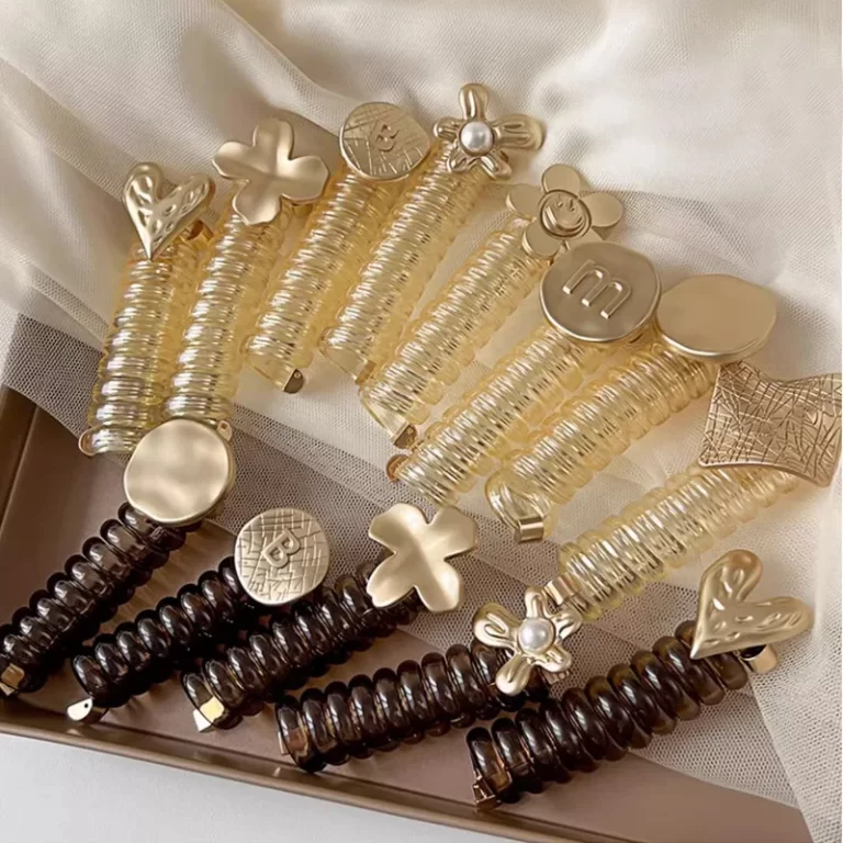 Femmes accessoires de cheveux mode ligne téléphonique boucle de cheveux couleur or cheval tête corde mignonne bandes élastiques fleurs filles coiffure – Image 3