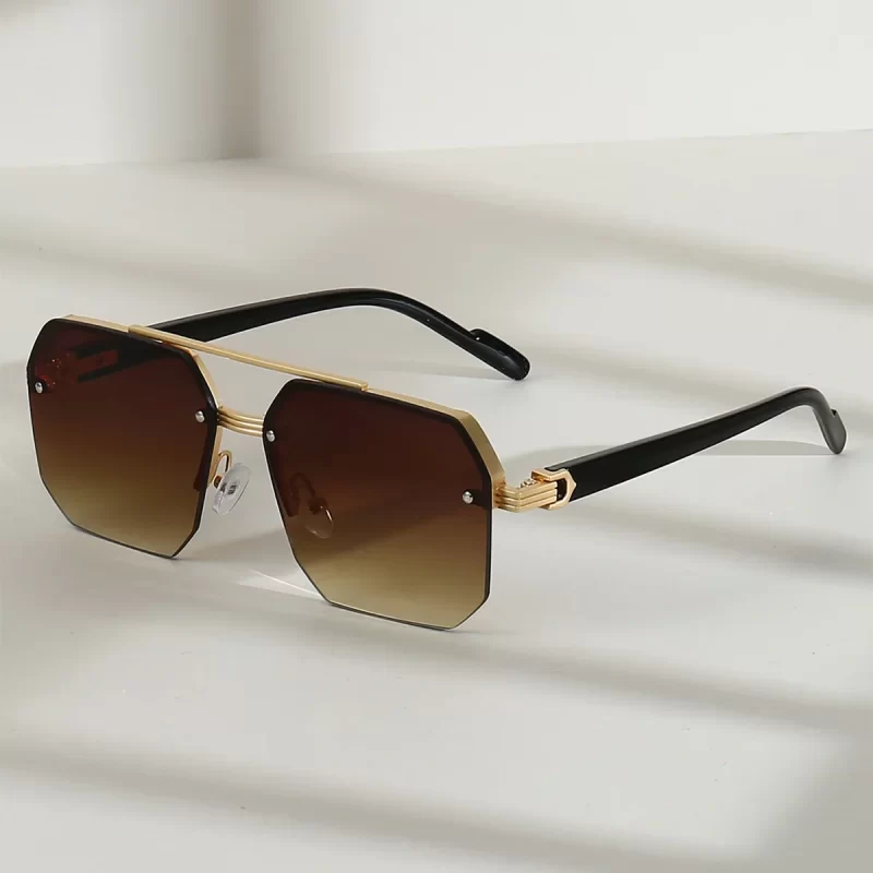 Lunettes de soleil en métal pour hommes Carré demi-cadre ongles de riz tendance occasionnelle personnalité rétro mode extérieur lunettes de sport