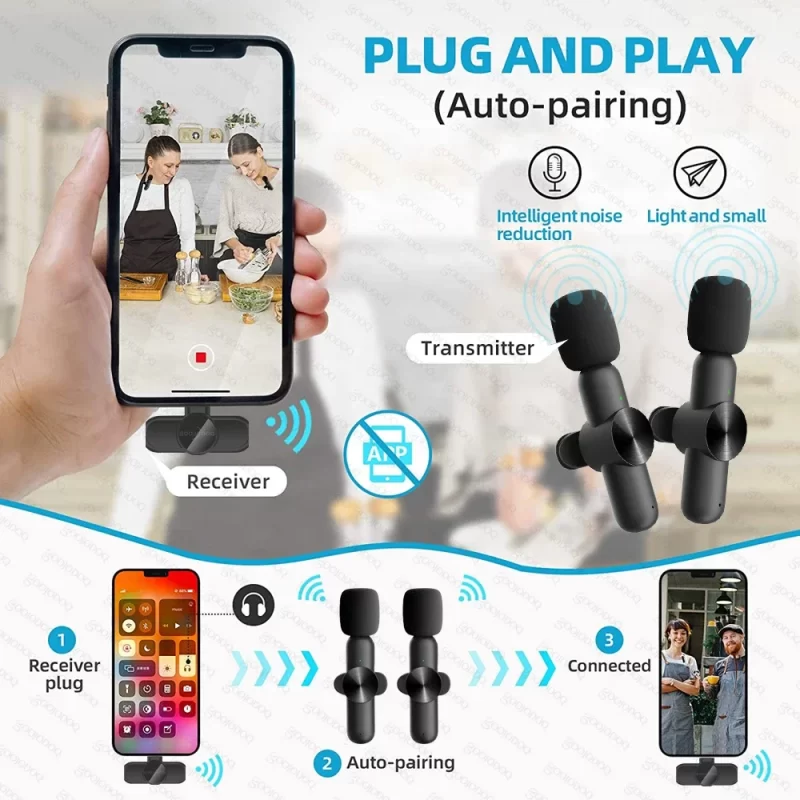 Microphone sans fil Lavalier Enregistrement audio et vidéo Mini Microphone pour iPhone Téléphone Android Diffusion en direct Mic Portable – Image 3