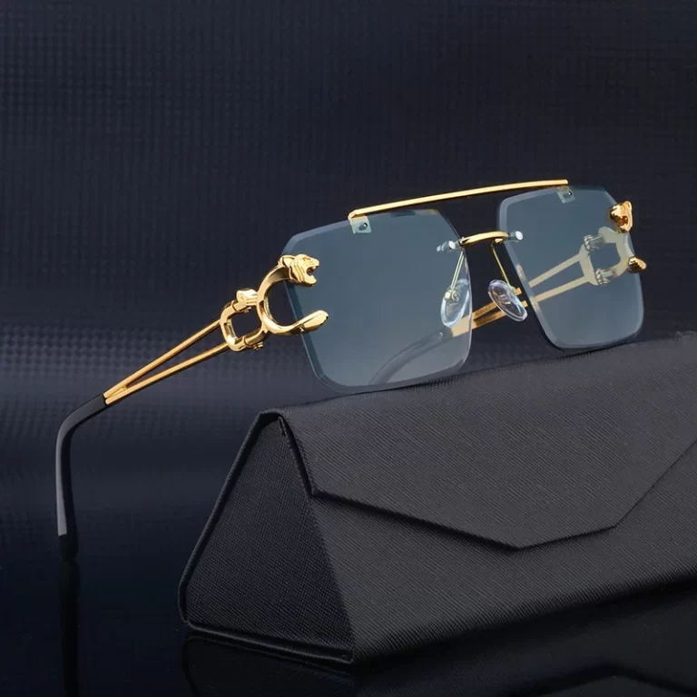 Mode métal léopard lunettes de soleil sans bord double ponts gradient film océan ombrages UV400 – Image 3