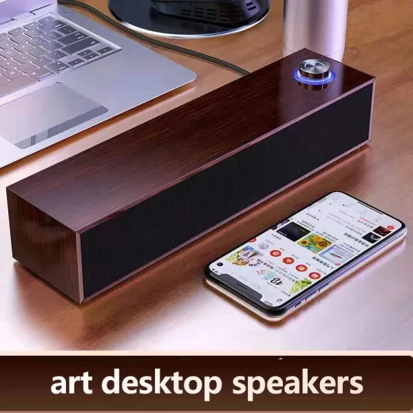 Haut-parleurs en bois câblés haut-parleurs Bluetooth avec multimédia pour boîte son de bureau subwoofer barres son fortes basses hifi – Image 5