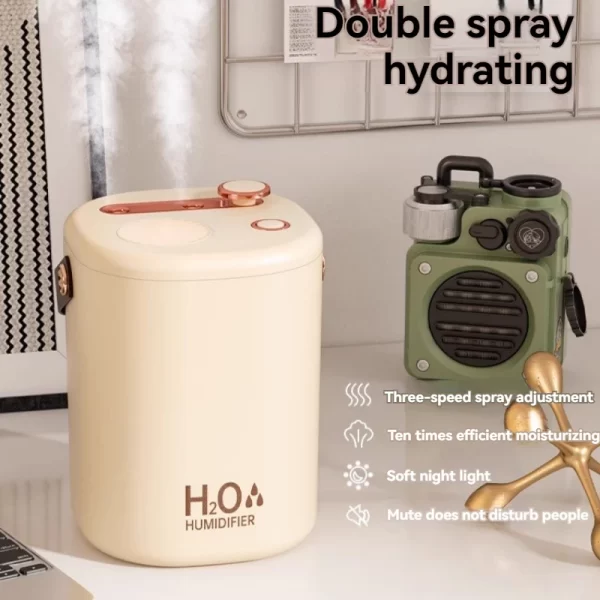Humidificateur d'air à double buse de 2L Desktop Home Bedroom Offiec Diffuseur d'huile silencieux avec volume de brouillard élevé – Image 3