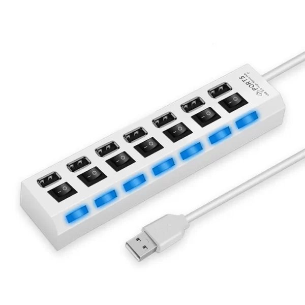 Haute vitesse 4 / 7 ports USB HUB 2.0 Adaptateur Expander Multi USB Splitter Multiple Extender avec commutateur de lampe LED pour ordinateur portable PC – Image 2